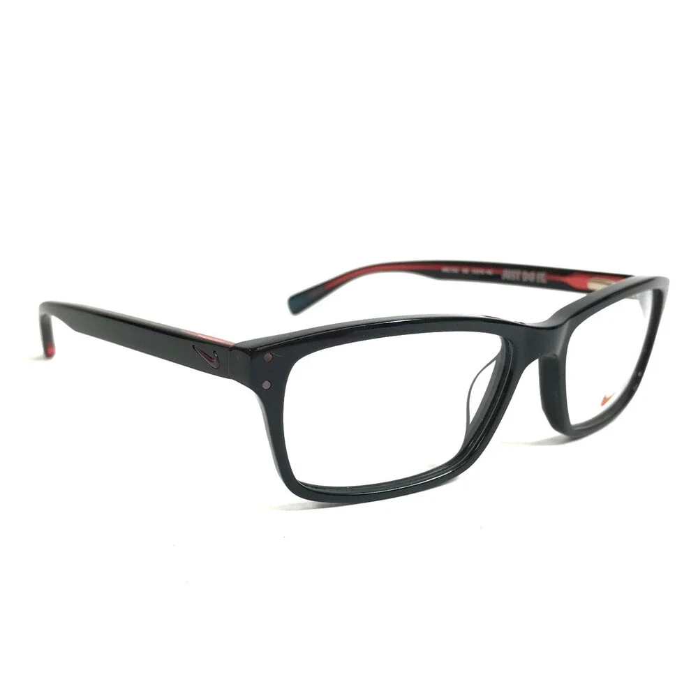 Nike Eyeglasses Frames 7242 002 Shiny Black Red Rectangle Full Rim 53-16-140